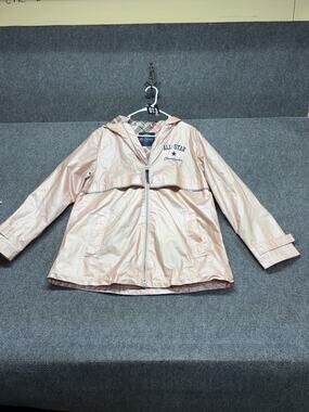 Charles River Hooded Rain Jacket Women’s Size Large Pink Full Zip Embroidered